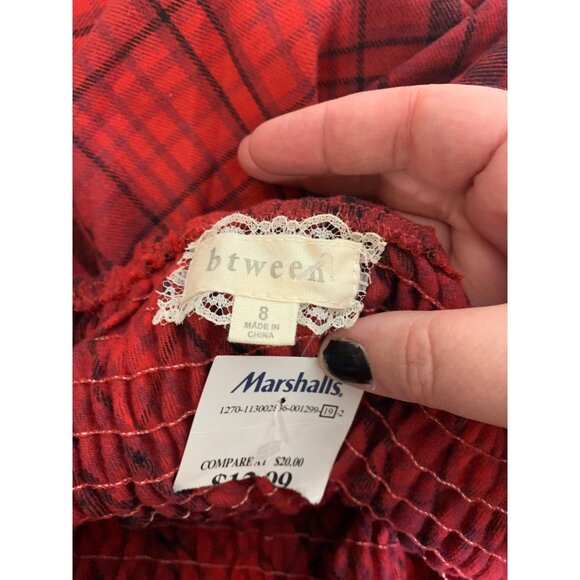 NWT Btween Boho Dress Off Shoulder Long Sleeve Plaid Retro Y2K Red Girls Sz 8 - Picture 3 of 4